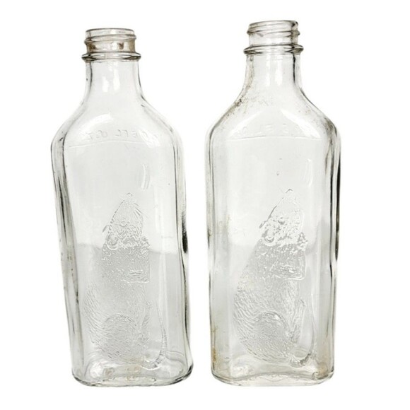 VTG MCM Cowley's Original Rat & Mouse Embossed Gothic Steampunk 2 Glass Bottles - Picture 3 of 13